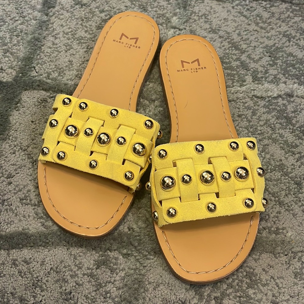 Yellow Marc Fisher Gold Studded Slippers